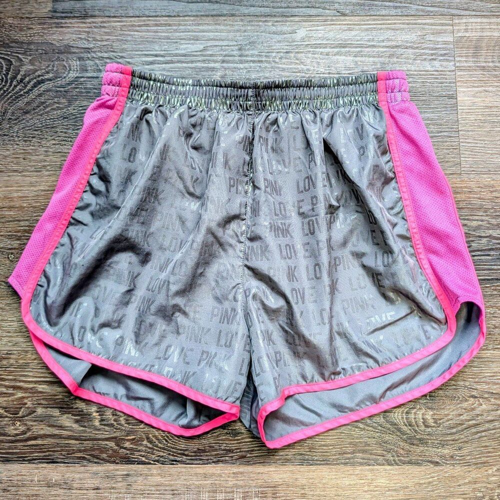 Victoria's Secret PINK Athletic Running Shorts Gray w/ Pink/Purple Mesh & Trim S